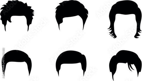 Diverse range of male hairstyles in black silhouette illustration