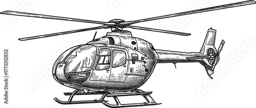 Hand-Drawn Vintage Utility Helicopter Sketch Vector Illustration
