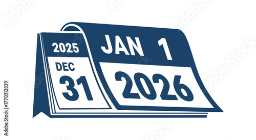 January 1, 2026 calendar page turning from December 31, 2025, symbolizing a new year and fresh beginning illustration