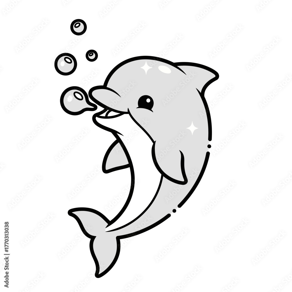Obraz premium Vector Illustration of Dolphin Blowing Bubbles Cartoon Mascot Design.