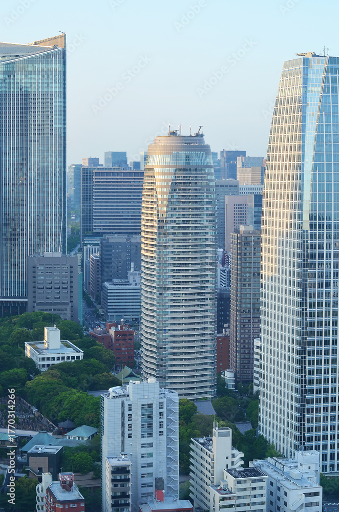 Obraz premium Modern Tokyo City Skyline and Office Towers Viewed from Tokyo Tower Main Deck