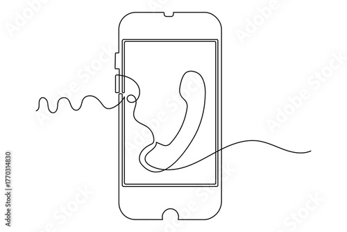 Elegant minimalist call symbol art created with single continuous smooth outline