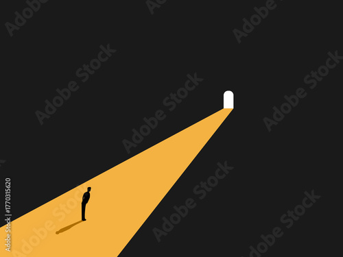 businessman sees opportunity at the end of a door