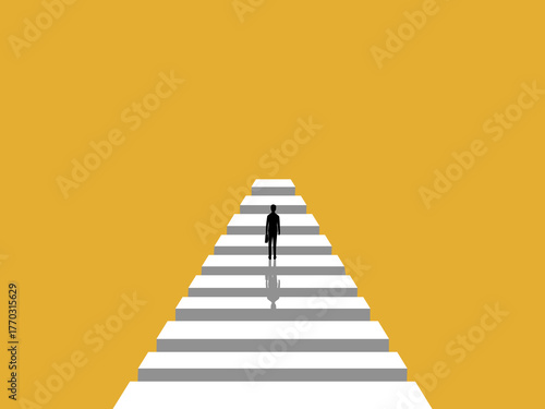 businessman walks across a bridge with gaps and obstacles
