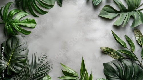 Tropical Greenery Background with Various Leaf Shapes and Textures