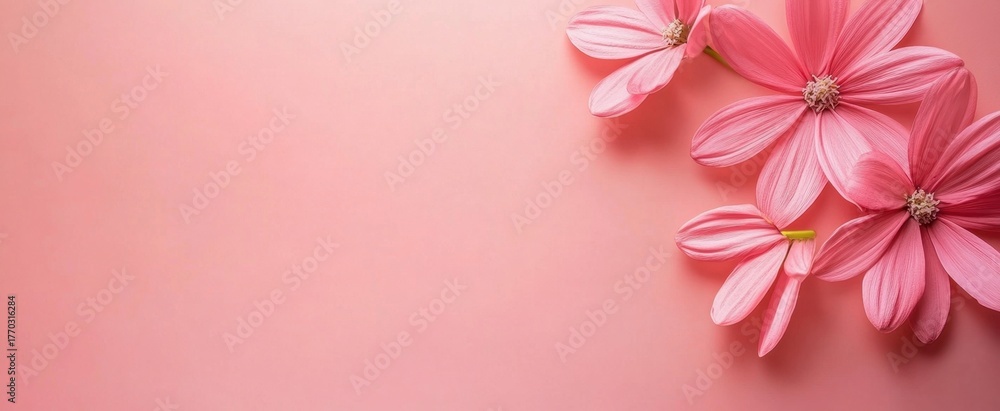 Fototapeta premium Soft Pink Flowers on Pastel Pink Background for Calm Ambience