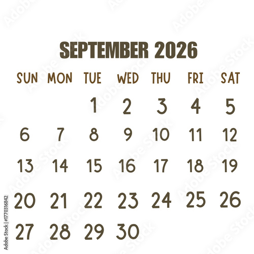 Calendar 2026 transparant background january February march April may june July August September October November December 