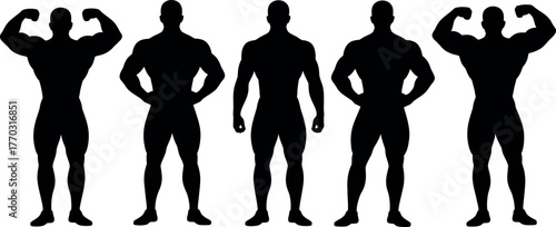 Silhouette of Bodybuilders Showing Muscles Black and White Fitness Concept