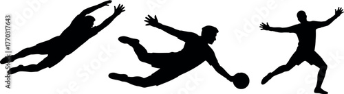Silhouette of goalkeeper in action soccer football goalkeeper saves vector illustration