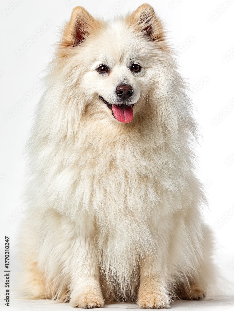 Obraz premium Fluffy white spitz on a white background
