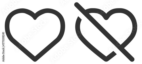 Heart and heart off icons on transparent background