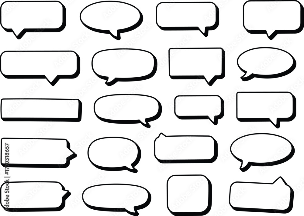 Obraz premium Speech and thought bubbles, comic-style outlines, black and white templates, cartoon dialogue shapes, graphic design elements, vector icons, communication layout assets