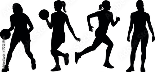Silhouette of strong women athletes in various sports vector illustration