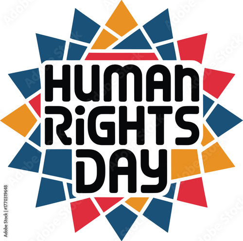 Human Rights Day colorful typography lettering with abstract geometric pattern