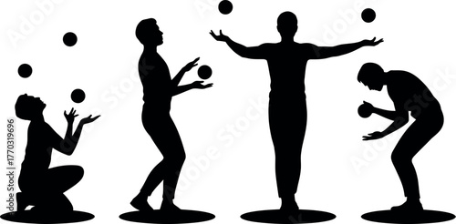 Silhouetted Jugglers Performing with Balls in a Dynamic and Engaging Scene