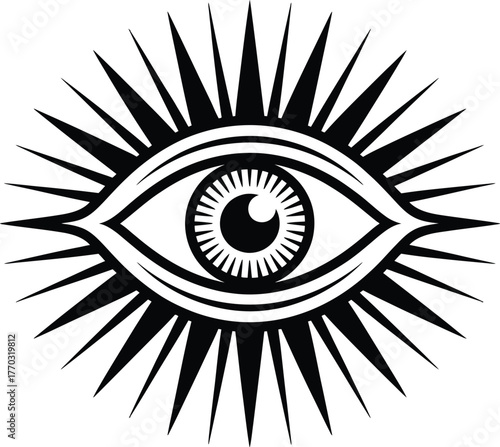 Stylized All Seeing Eye with Sunburst Rays eye of providence