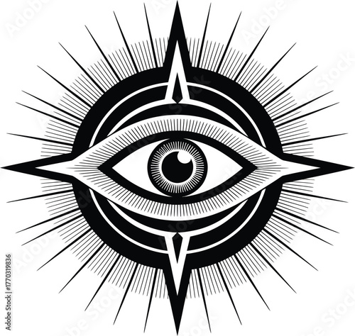 All Seeing Eye with Compass Rose and Sunburst eye of providence