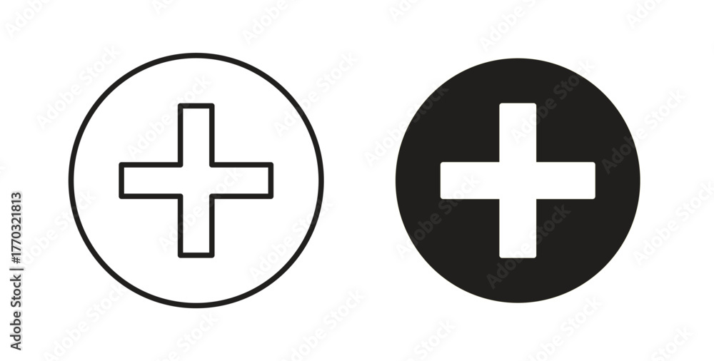 Fototapeta premium Add icon with line and silhouette versions.