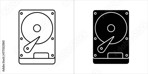Two hard drive icons, one outlined and one solid black