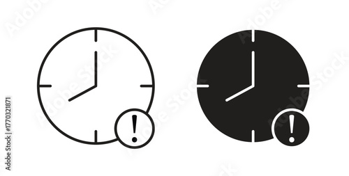 Alarm exclamation icon with line and silhouette versions.