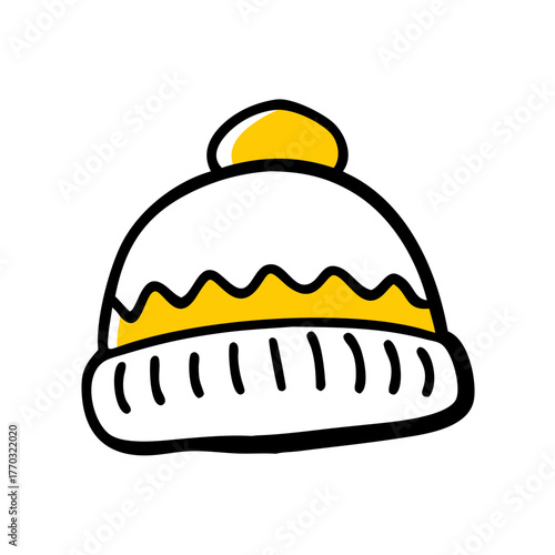 Colorful winter hat with yellow pom-pom and decorative pattern  