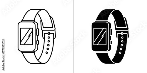 Two smartwatch icons, one black and white