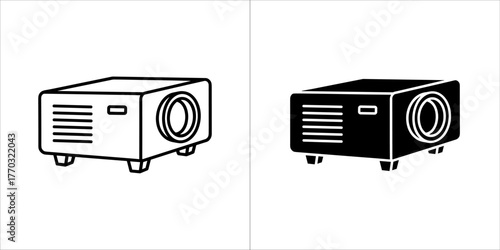 Two projector icons, one black and white outline, the other solid black