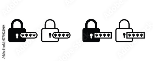 Padlock password icon. Password lock, code, pin flat outline icon vector illustration