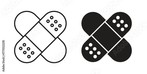 Band aid icon with line and silhouette versions.