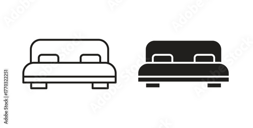 Bed icon with line and silhouette versions.