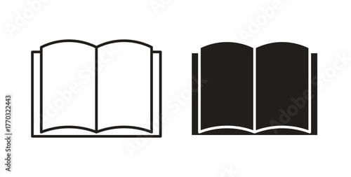 Book open icon with line and silhouette versions.