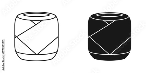 Line art and silhouette of a decorative cylindrical object