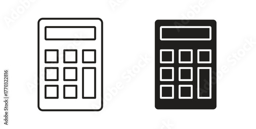 Calculator icon with line and silhouette versions.