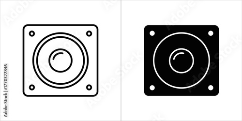 Speaker driver icon, black and white outline and solid fill