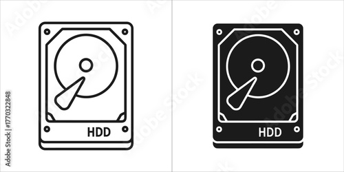 Hard disk drive icon, black and white outline and solid fill