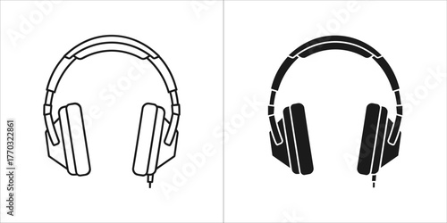 Two headphone icons, one outline and one filled