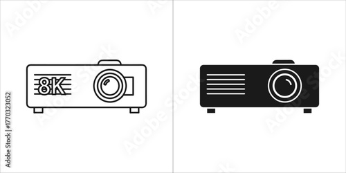 Line art and silhouette of a modern 8k projector for home theater