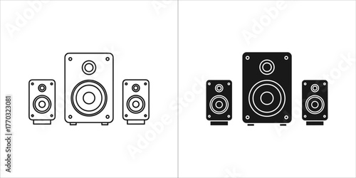 Outline and filled icons of a speaker system