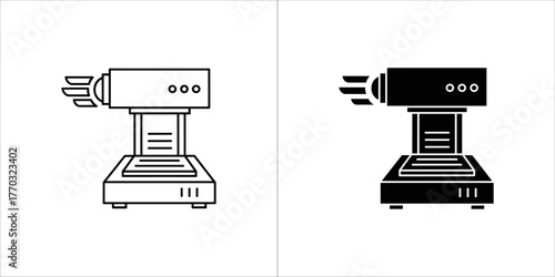 Line art and solid black icon of a 3d printer
