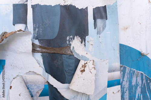 Blue and white ripped and torn business paper poster background