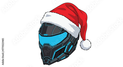 Futuristic Warrior Helmet with Santa Hat for Holiday Greetings