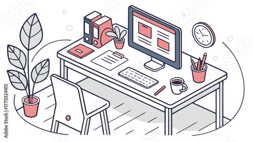 Modern workspace illustration promoting productivity and organization at the office