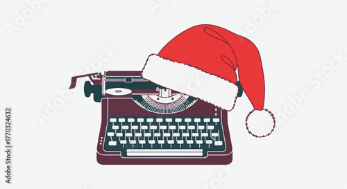Festive Typewriter with Santa Hat A Writer's Christmas Inspiration for Storytelling and Holiday Cards