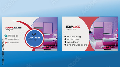 Interior Designer Business Card Template: Modern Curve Design for Kitchen, Washroom, and PVC Decor