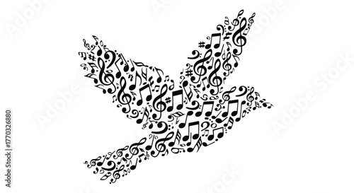 A Dove formed from Musical Notes A Symbol of Harmony and Peace in the World of Music