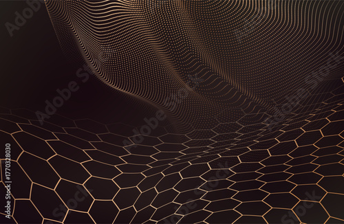 Vector connections of lines and dots. Technology banner template. Graphic abstract background communication. Minimal array with compounds lines and dots. Digital data visualization.