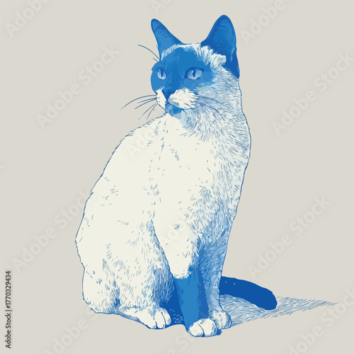 Elegant Cat Outline in Flat Blue