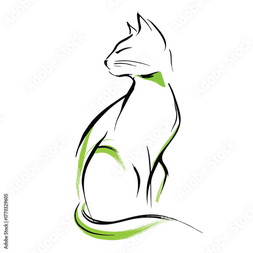 Minimalist Cat Illustration in Green