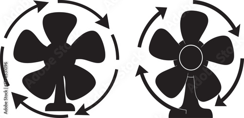 Two fan silhouettes showing airflow direction