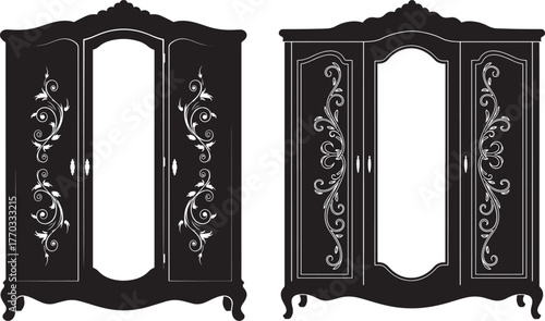 Elegant antique wardrobe with mirror silhouette